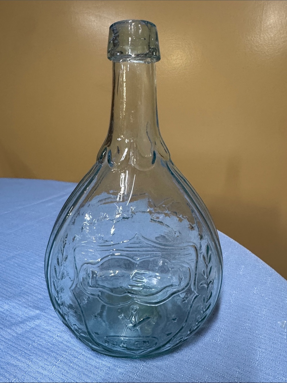 1860's Union Masonic With Clasped Hands Calabash Flask Aqua Blue